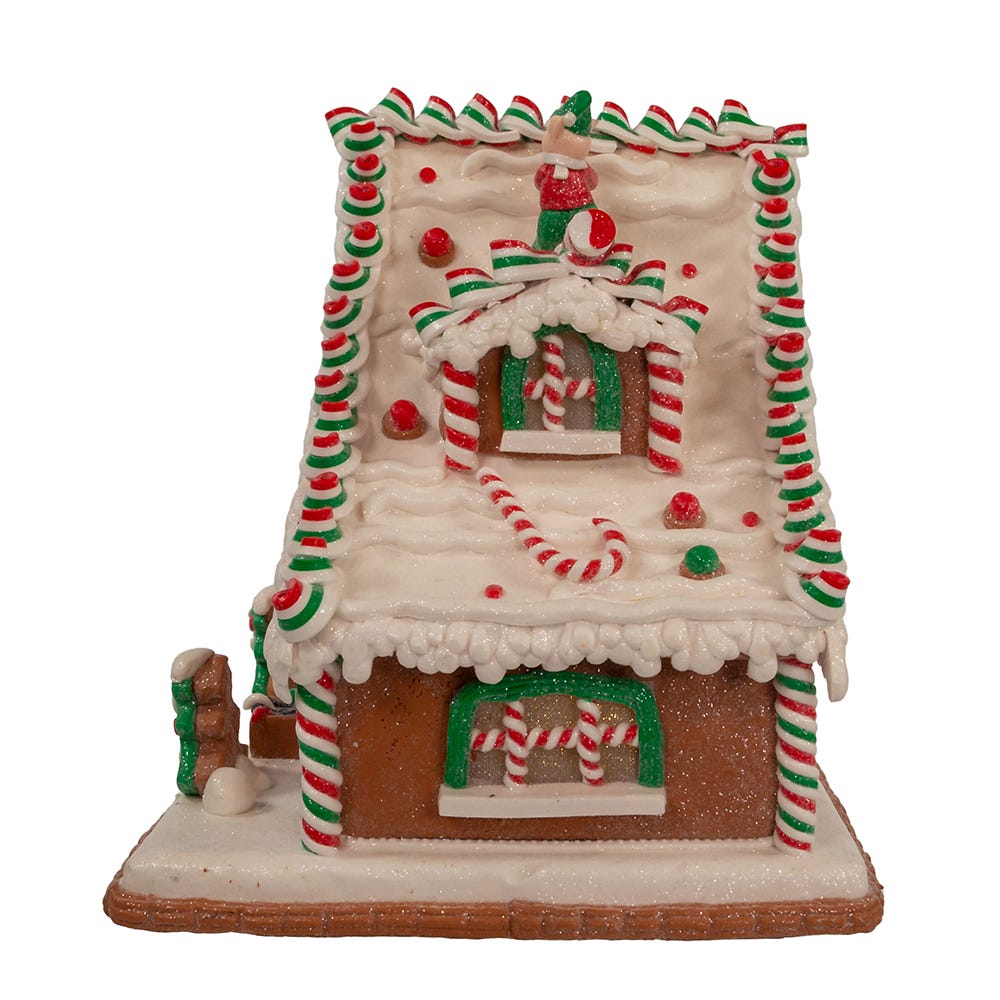 Kurt Adler 10.5-Inch Battery-Operated Light Up Santa's Workshop Gingerbread House